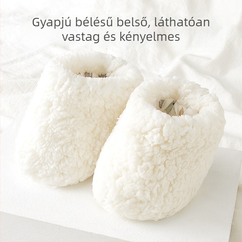 Téli babacipő puha talppal, plüss bélés, pamutból, karikatúra mintával, 0–12 hónap, elasztikus bokán