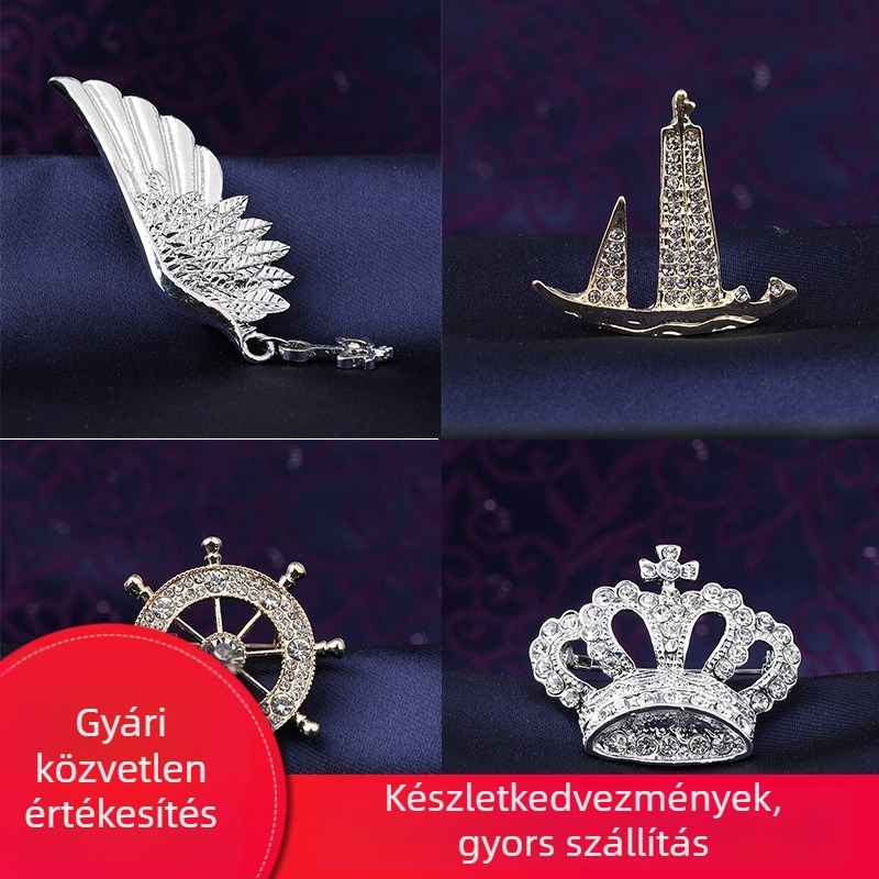 Ötvözetből készült kitűző — uniszex, koronás design, elektroplakálás, dekoratív