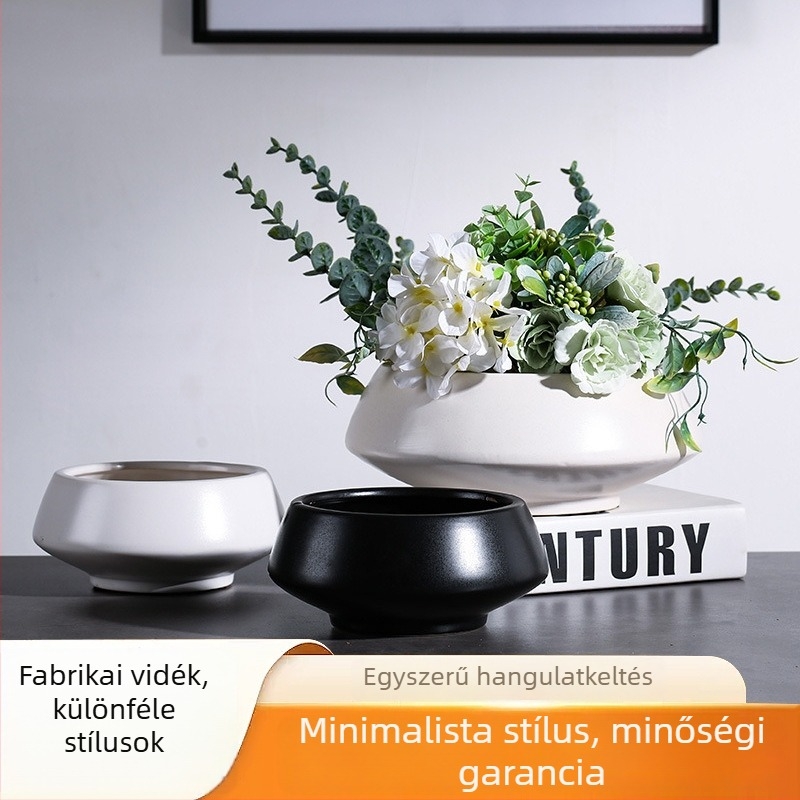 Kerámia virágtartó, kézzel készített, glazúrozott, asztalhoz használható, modern minimalista stílus