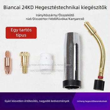 Gázvédett hegesztőpisztoly tartozékok: védőfúvóka, fúvókap, fúvóka csatlakozó rúd ülése, könyök csatlakozó; réz bevonat; különböző fémek hegesztéséhez