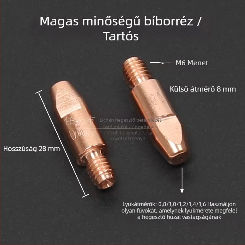 Gázvédett hegesztőpisztoly tartozékok: védőfúvóka, fúvókap, fúvóka csatlakozó rúd ülése, könyök csatlakozó; réz bevonat; különböző fémek hegesztéséhez