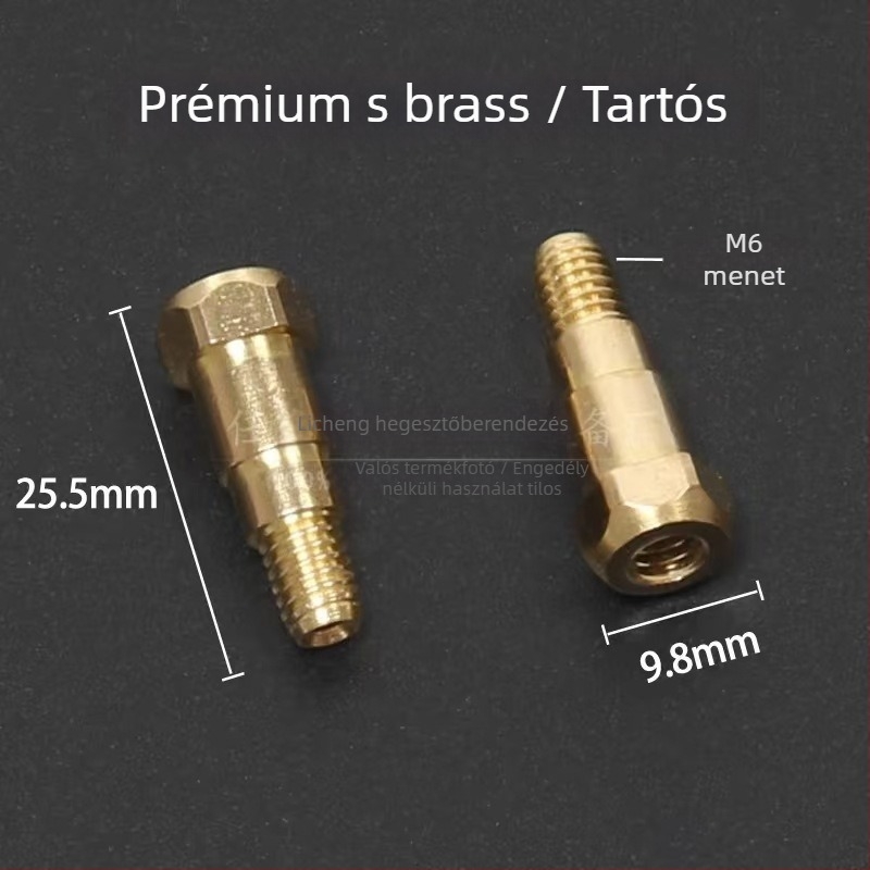 Gázvédett hegesztőpisztoly tartozékok: védőfúvóka, fúvókap, fúvóka csatlakozó rúd ülése, könyök csatlakozó; réz bevonat; különböző fémek hegesztéséhez