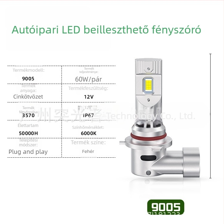 TGZ LED fényszórók autóhoz H1/H3/H4/H7/H11 9005/9006, 3570 LEDizzó, 6000K, 46–60W, IP67, nagy- és alacsony fénycsóva, Plug-and-Play