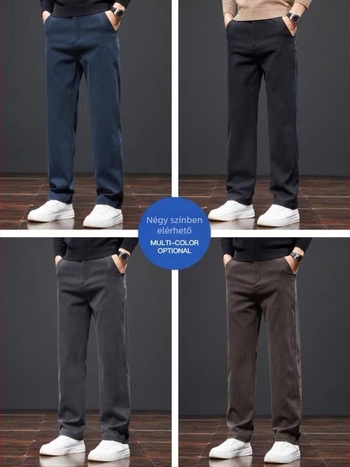 Férfi casual nadrág egyenes szabású, téli fleece bélés, Lyocell 90% anyag, elasztikus anyag, középmagas derekú, cipzár.