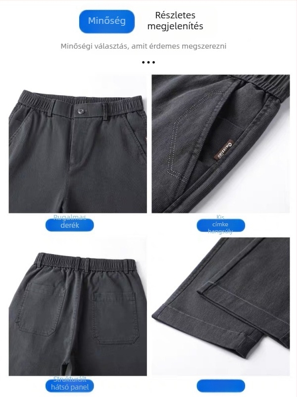 Férfi casual nadrág egyenes szabású, téli fleece bélés, Lyocell 90% anyag, elasztikus anyag, középmagas derekú, cipzár.
