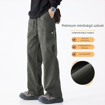 Munkás nadrág fleece bélelt, téli, egyenes szár, koreai stílus, 100% poliészter