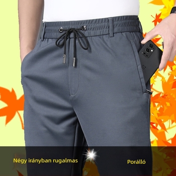 Férfiak magas derekú, elasztikus, egyenes szabású casual nadrág, vasalásmentes, fleece