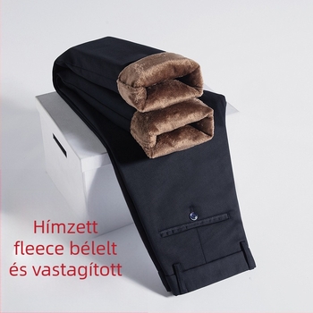 Férfi üzleti casual nadrág, egyenes szabás, magas derék, fleece-béléssel, cipzáras zárás, bambuszrost és poliészter keverék