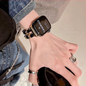 Fémes dupla láncos Apple Watch szíj, divatos stílus, zárás snap gombbal