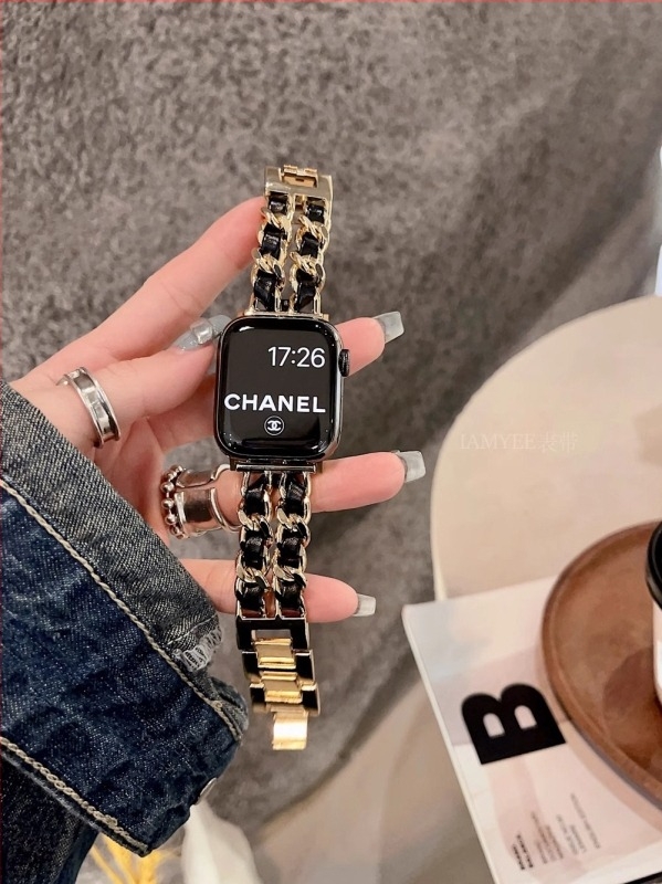 Fémes dupla láncos Apple Watch szíj, divatos stílus, zárás snap gombbal