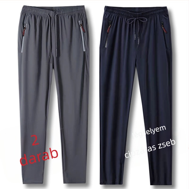 Férfi casual nadrág Ice Silk/Viskoza anyagból, lazán szabott, egyenes szár, dupla derékszíj, mikroelasztikus, gyorsan szárad