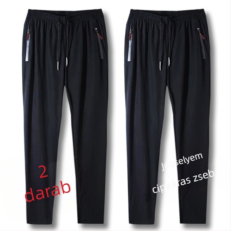Férfi casual nadrág Ice Silk/Viskoza anyagból, lazán szabott, egyenes szár, dupla derékszíj, mikroelasztikus, gyorsan szárad