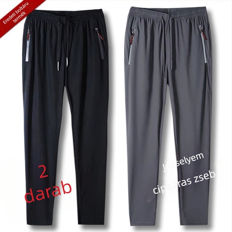 Férfi casual nadrág Ice Silk/Viskoza anyagból, lazán szabott, egyenes szár, dupla derékszíj, mikroelasztikus, gyorsan szárad