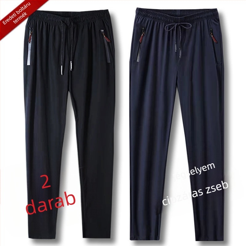 Férfi casual nadrág Ice Silk/Viskoza anyagból, lazán szabott, egyenes szár, dupla derékszíj, mikroelasztikus, gyorsan szárad