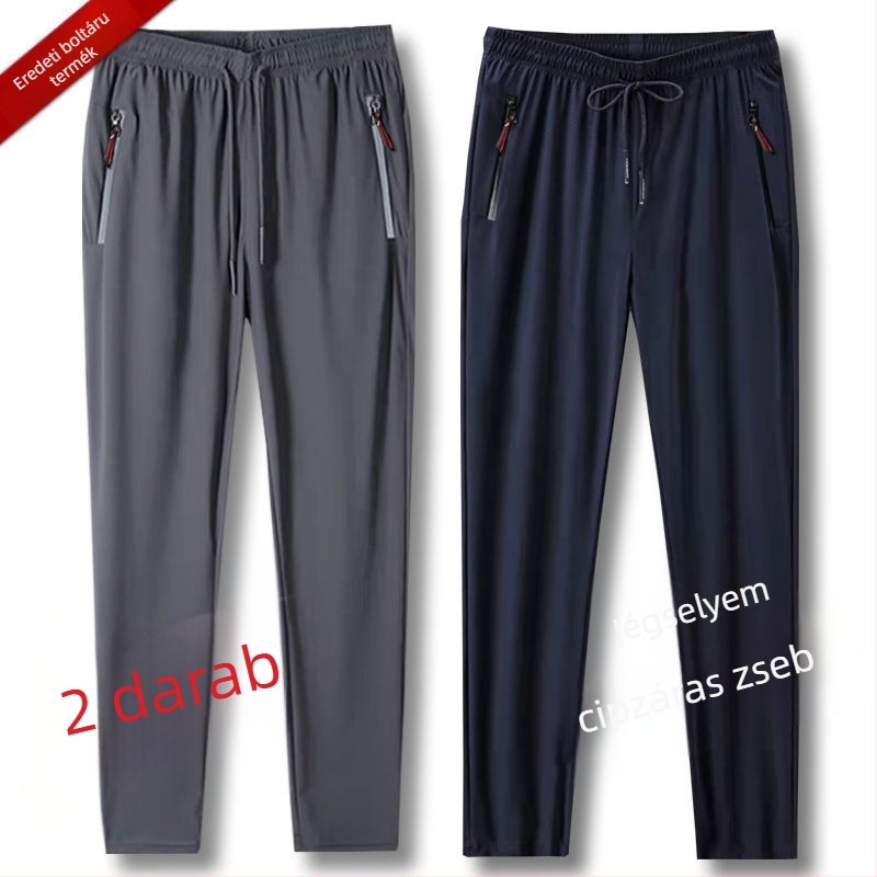 Férfi casual nadrág Ice Silk/Viskoza anyagból, lazán szabott, egyenes szár, dupla derékszíj, mikroelasztikus, gyorsan szárad