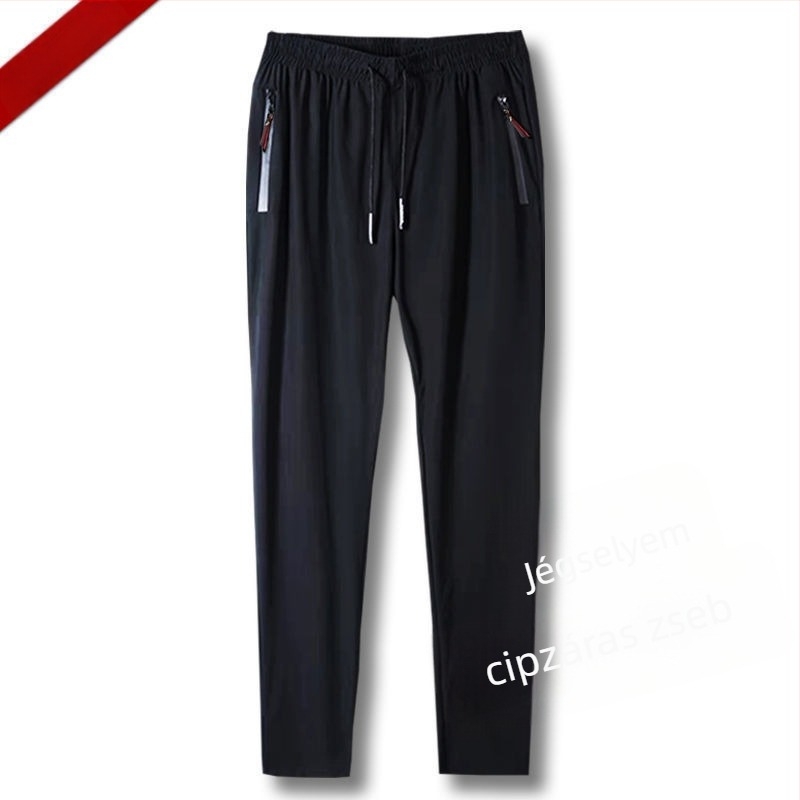 Férfi casual nadrág Ice Silk/Viskoza anyagból, lazán szabott, egyenes szár, dupla derékszíj, mikroelasztikus, gyorsan szárad