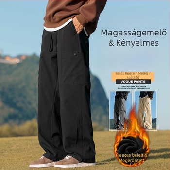 Férfi cargo nadrág fleece-beléssel, egyenes szabású, középső derekú, fiatalos városi stílus