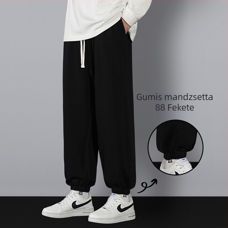 Férfi téli melegítőnadrág fleece béléses, laza szabású, cargo-stílusú, casual hosszú nadrág