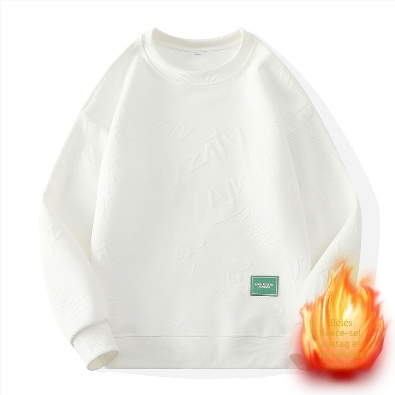 Férfi hosszú ujjú pulóver-sweatshirt, laza szabás, poliészter anyag, bordázott szegély, tavasz–ősz viseléshez