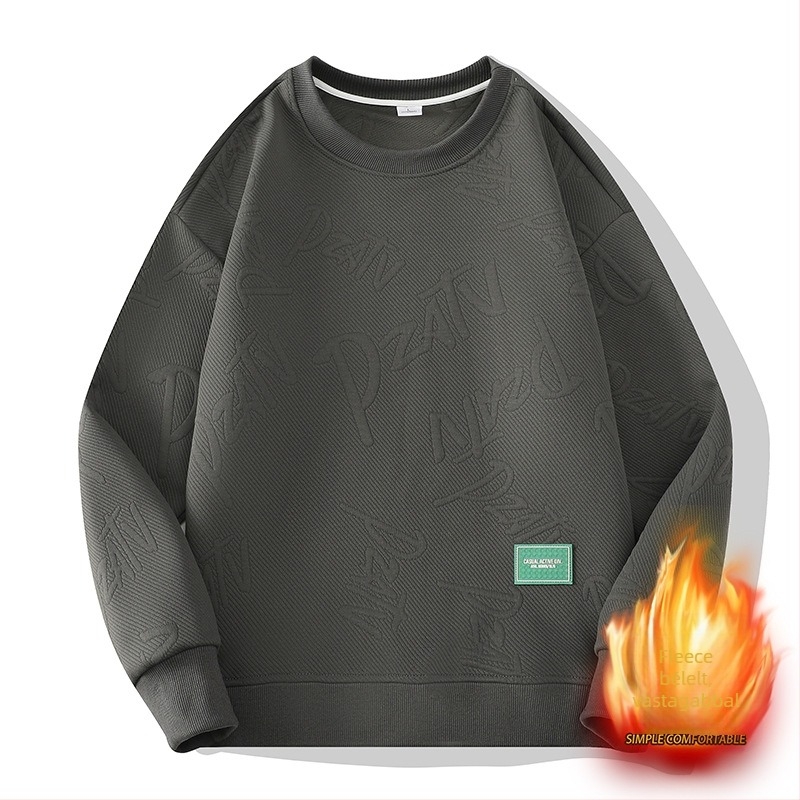 Férfi hosszú ujjú pulóver-sweatshirt, laza szabás, poliészter anyag, bordázott szegély, tavasz–ősz viseléshez