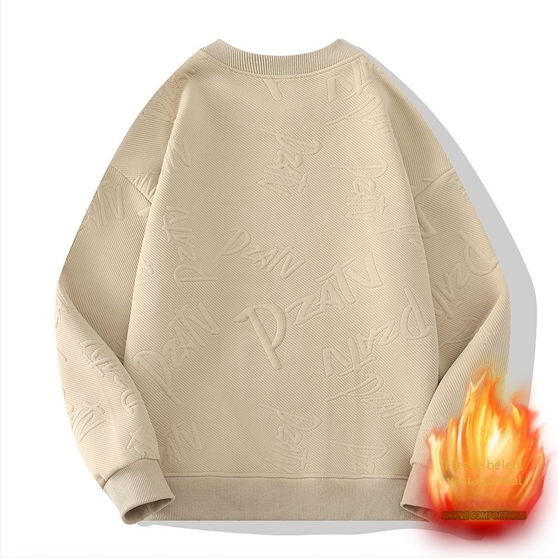 Férfi hosszú ujjú pulóver-sweatshirt, laza szabás, poliészter anyag, bordázott szegély, tavasz–ősz viseléshez