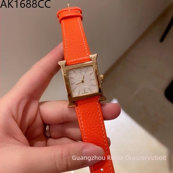 Női kvarc karóra, négyszögletes számlap, H-alakú szíj, műbőr, rozé arany csat, ásványi üveg, 24 mm-es számlapátmérő, 7 mm-es vastagság, Swiss ETA kvarc mozgató