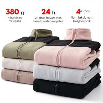Uniszex fleece kabát kapucni nélkül, őszi–téli meleg polár fleece, kültéri tevékenységekhez