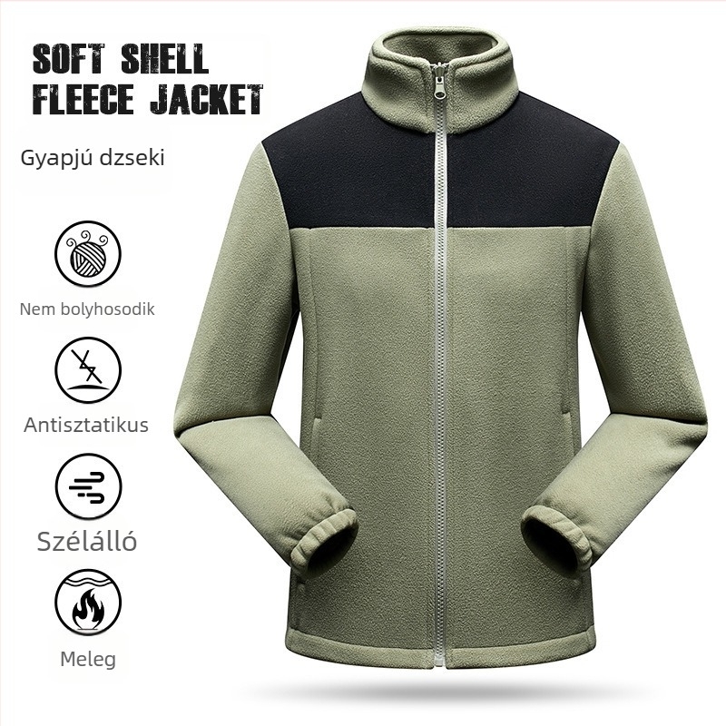 Uniszex fleece kabát kapucni nélkül, őszi–téli meleg polár fleece, kültéri tevékenységekhez