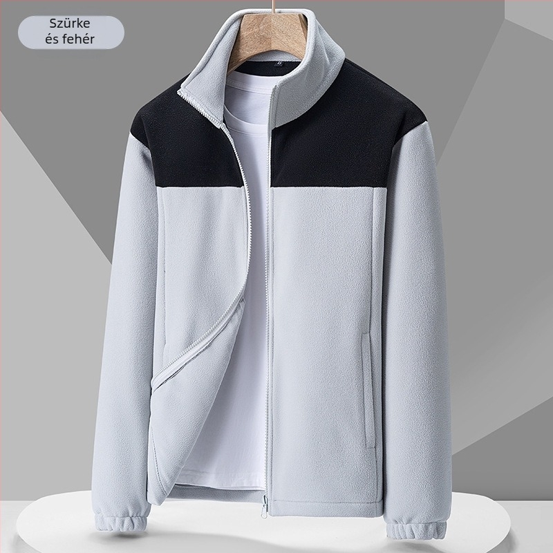 Uniszex fleece kabát kapucni nélkül, őszi–téli meleg polár fleece, kültéri tevékenységekhez