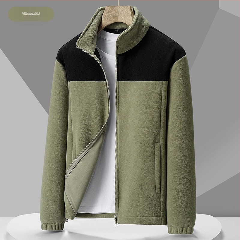 Uniszex fleece kabát kapucni nélkül, őszi–téli meleg polár fleece, kültéri tevékenységekhez
