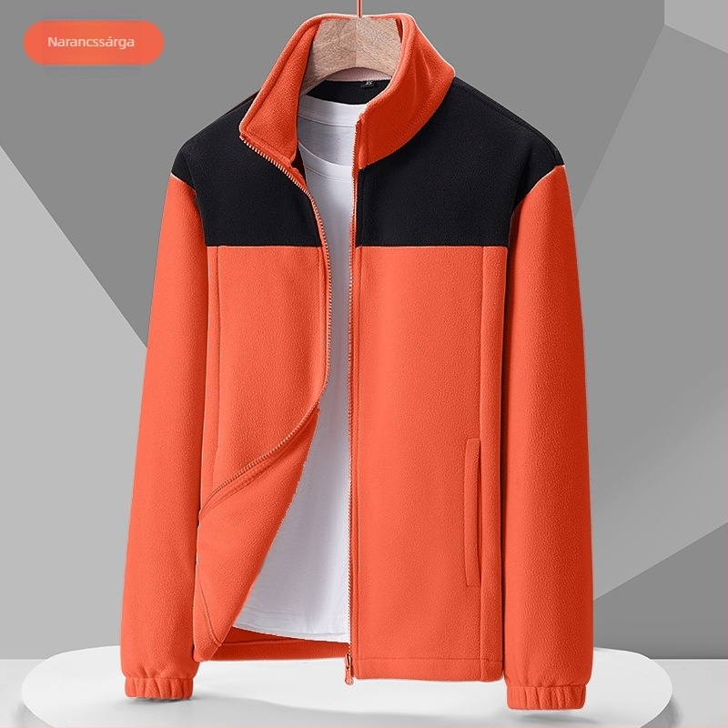 Uniszex fleece kabát kapucni nélkül, őszi–téli meleg polár fleece, kültéri tevékenységekhez