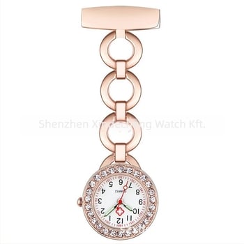 Ápolónő zsebóra gyémánttal, F008 – kvarc mozgás Huachen SL39, Dekoratív, Világidő, Mindennapi vízálló