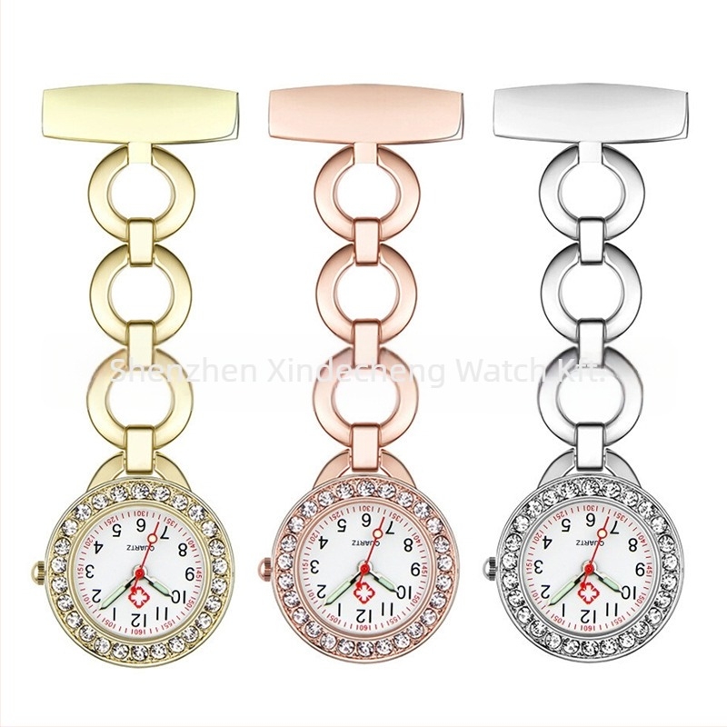 Ápolónő zsebóra gyémánttal, F008 – kvarc mozgás Huachen SL39, Dekoratív, Világidő, Mindennapi vízálló