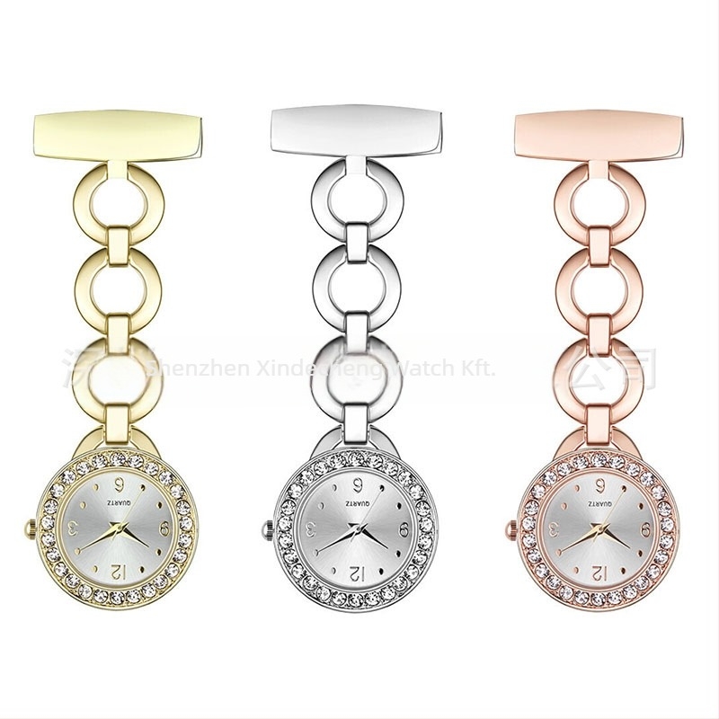 Ápolónő zsebóra gyémánttal, F008 – kvarc mozgás Huachen SL39, Dekoratív, Világidő, Mindennapi vízálló