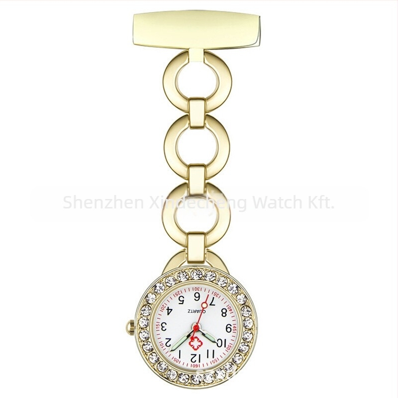 Ápolónő zsebóra gyémánttal, F008 – kvarc mozgás Huachen SL39, Dekoratív, Világidő, Mindennapi vízálló