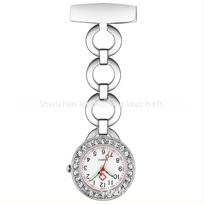 Ápolónő zsebóra gyémánttal, F008 – kvarc mozgás Huachen SL39, Dekoratív, Világidő, Mindennapi vízálló