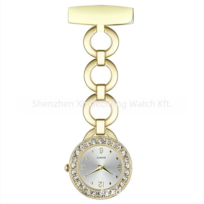 Ápolónő zsebóra gyémánttal, F008 – kvarc mozgás Huachen SL39, Dekoratív, Világidő, Mindennapi vízálló