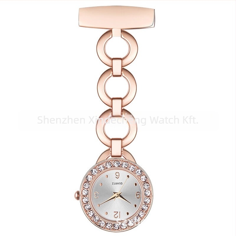 Ápolónő zsebóra gyémánttal, F008 – kvarc mozgás Huachen SL39, Dekoratív, Világidő, Mindennapi vízálló