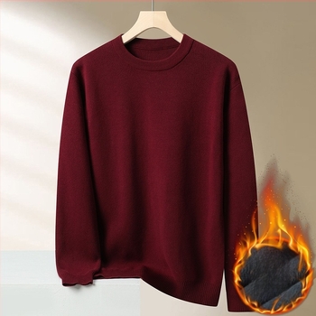 Férfiaknak lazán szabott kötött pulóver fleece belsővel, kerek nyakú, hosszú ujjú, pamutkeverék 95% pamut, téli viselet