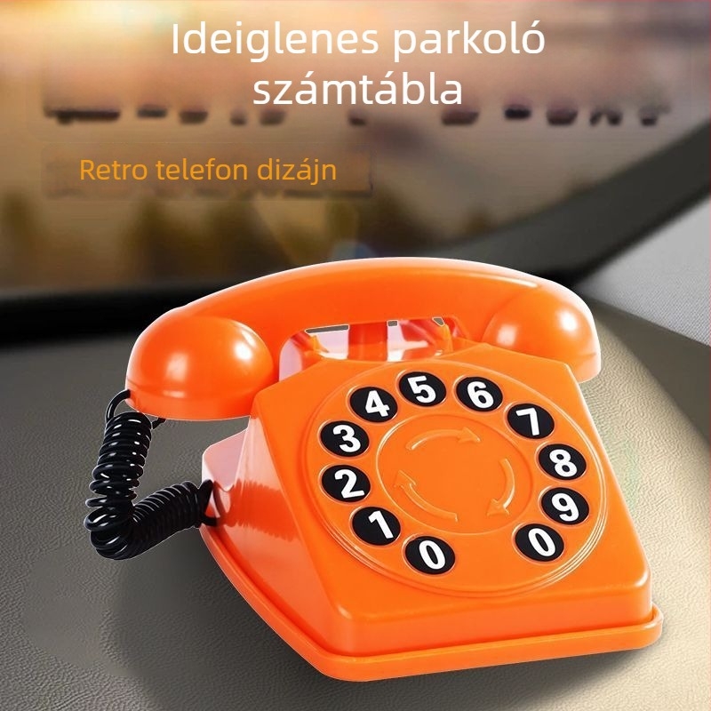 Retro telefonos parkolási jel – ideiglenes parkolási szám tábla autóhoz, modell: T-car-01, anyag: műanyag, logó nyomtatás elérhető, rejtett típus