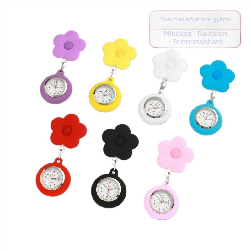 Virágos ápolónő karóra – rajzfilm dizájn, szilikon szíj, kvarc mozgás, cinkötvözet tok, kör alakú számlap