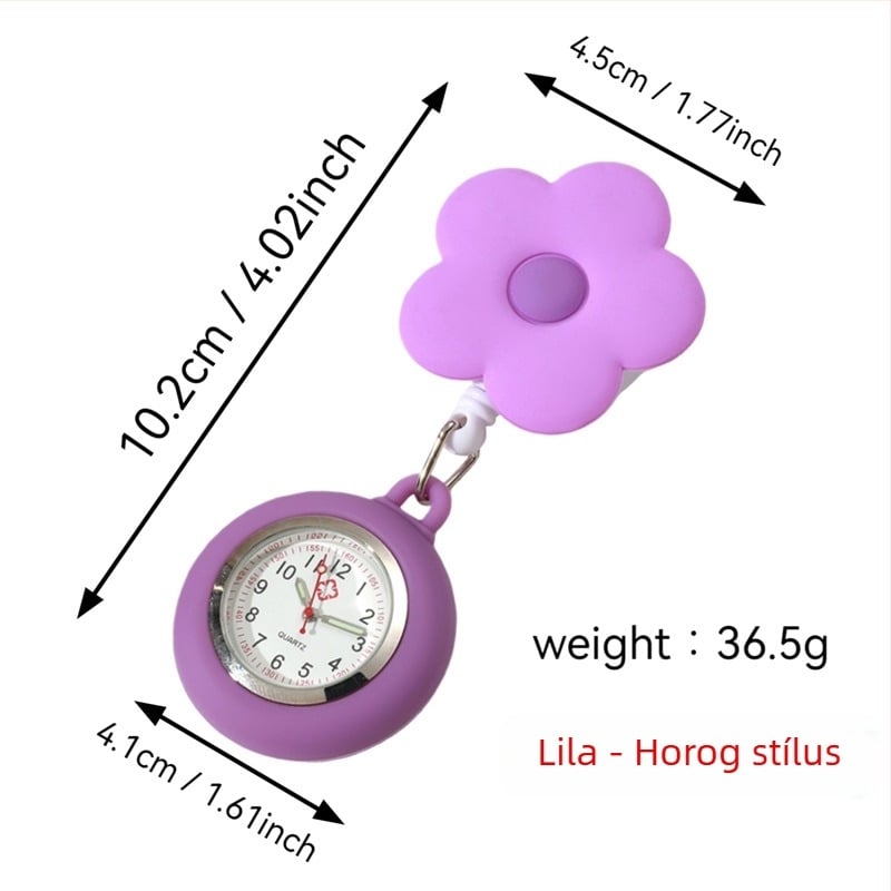 Virágos ápolónő karóra – rajzfilm dizájn, szilikon szíj, kvarc mozgás, cinkötvözet tok, kör alakú számlap