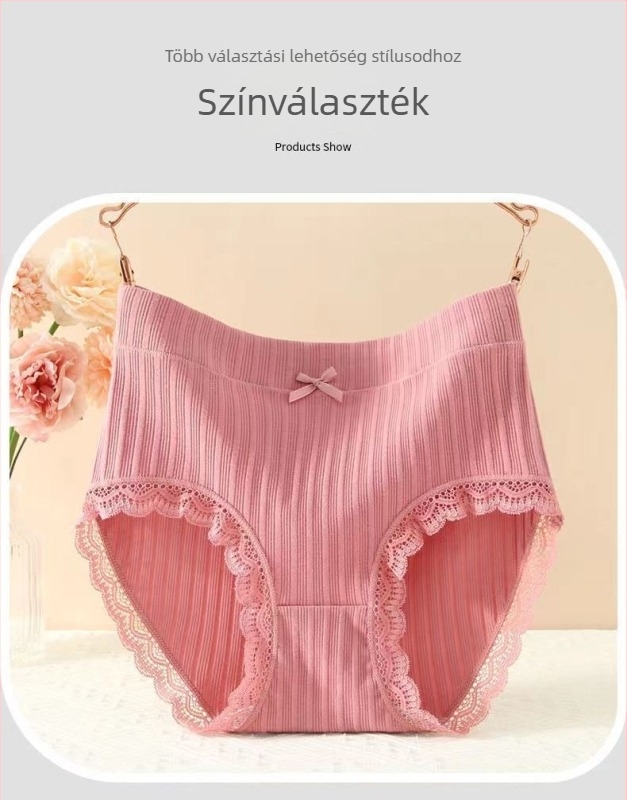 Női pamutból készült magas derekú hasformázó alsónemű, légáteresztő, csipkés szegéllyel