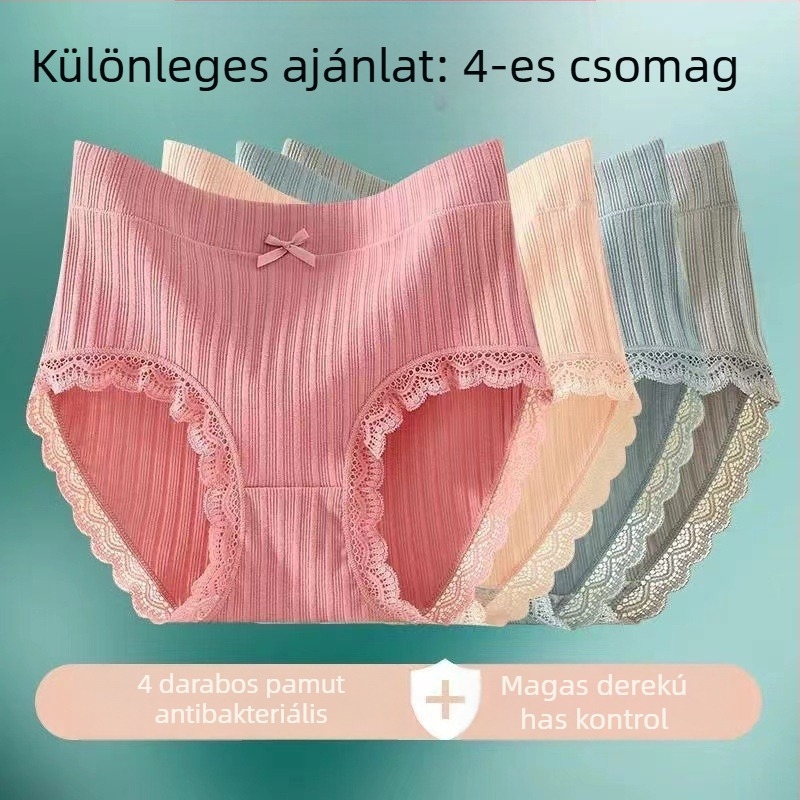 Női pamutból készült magas derekú hasformázó alsónemű, légáteresztő, csipkés szegéllyel