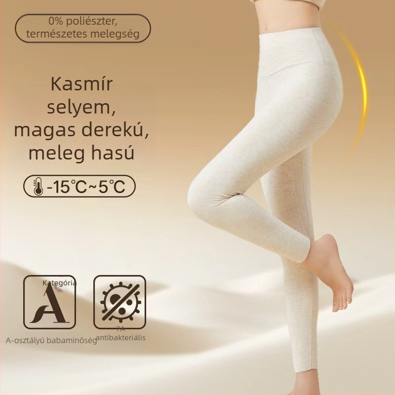 Derong női meleg nadrág magas derékkal, selyem-kasmír keverék, vastag fleece bélés, antibakteriális