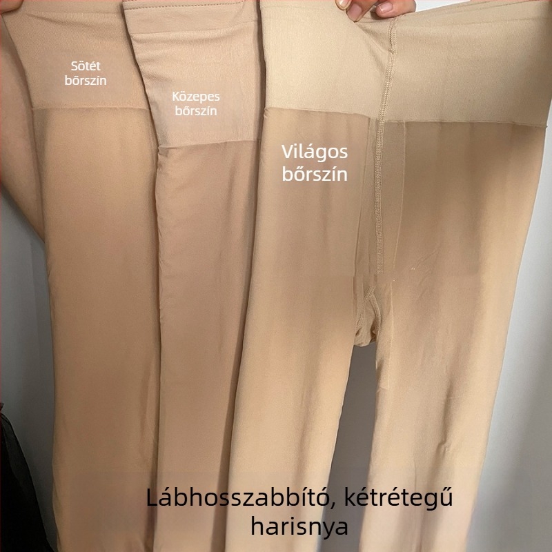 Plusz méretű dupla rétegű fleece-béléssel ellátott harisnyanadrág őszi-téli időszakra, bőr színű árnyalat, hosszúság állítható