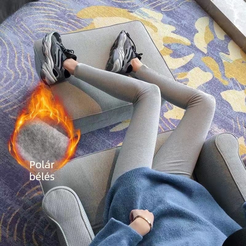 Női fleece-béléssel ellátott leggings ősz-tél időszakra, rugalmas, hasat formázó, jóga leggings, vastag alapréteg