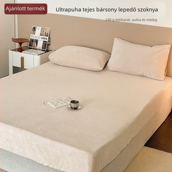 Elasztikus lepedő tej velúrból, japán stílusú, mintázat nélkül, téli-őszi meleg, 230 g vastag, 1,8 m ágyhoz