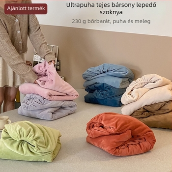 Elasztikus lepedő tej velúrból, japán stílusú, mintázat nélkül, téli-őszi meleg, 230 g vastag, 1,8 m ágyhoz