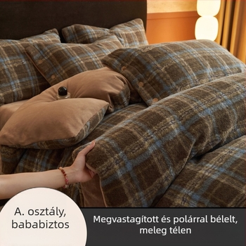 Tej-velúr téli négy darabos ágyneműkészlet, kétoldalas dunyhahuzat, geometrikus négyszög mintázat, súly 3500–4000 g